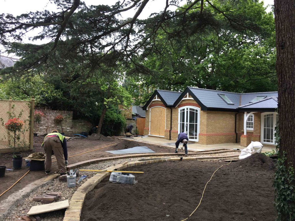 out building process during landscaping renovation