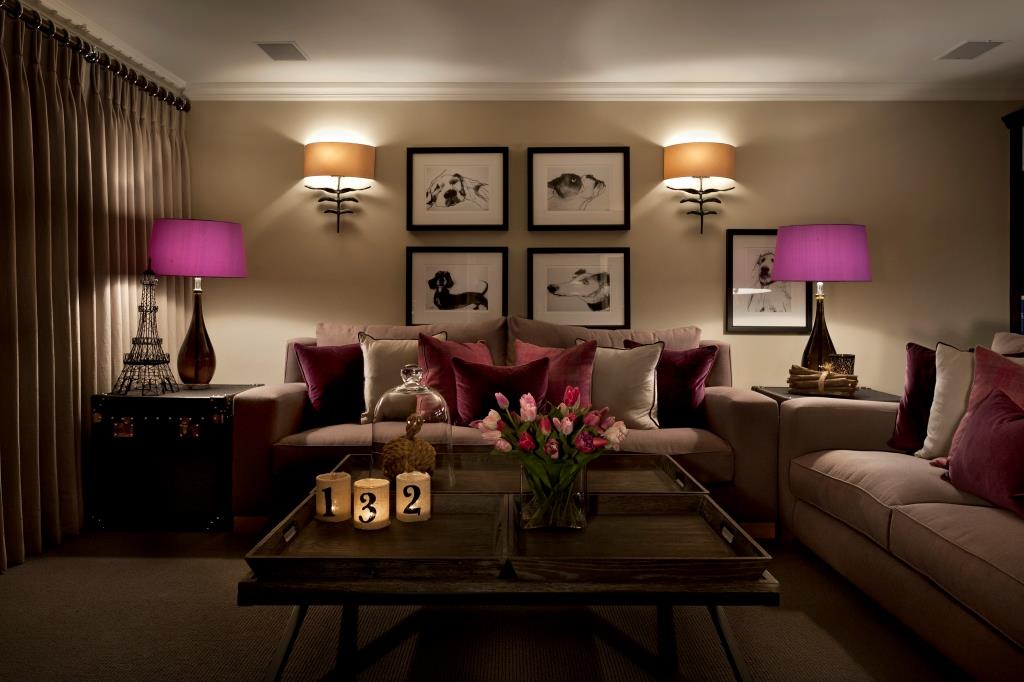 Warm and cosy living room with soft lighting and candles