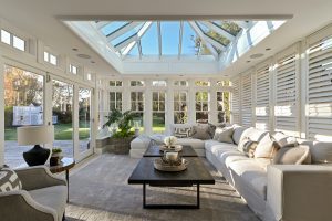 April Hamilton interior design services based in Cobham, working in the UK and overseas. Garden conservatory